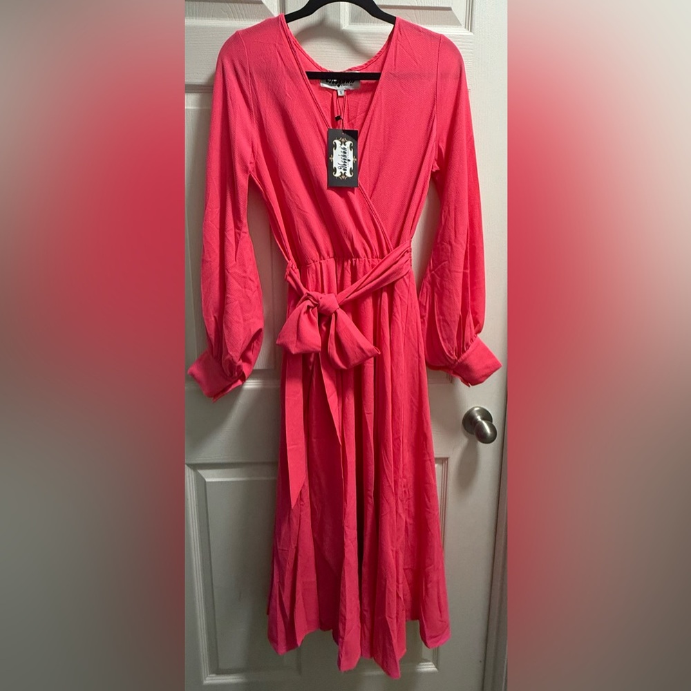 Meghan LA - Lilypad Midi Dress - Neon Pink - NWT - Size S - Picture 4 of 11
